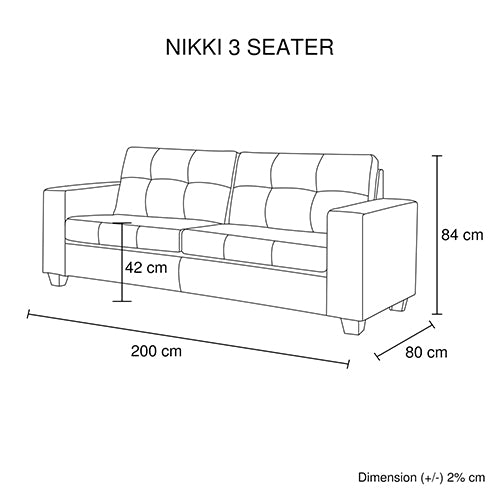Nikki Sofa Black Colour 3 Seater PU Leather - Sale Now