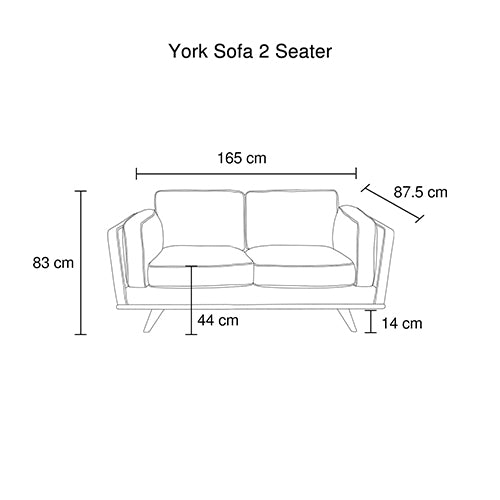 York Sofa 2 Seater Fabric Cushion Modern Sofa Blue Colour - Sale Now