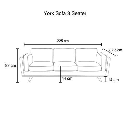 York Sofa 3 Seater Fabric Cushion Modern Sofa Blue Colour - Sale Now