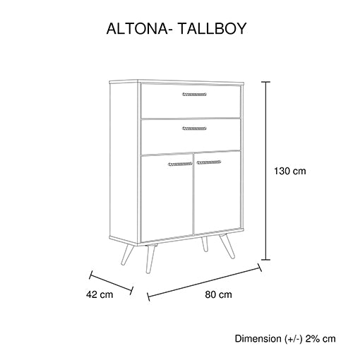 Altona Acacia 4 Drawers Tallboy Storage Cabinet Wood - Sale Now