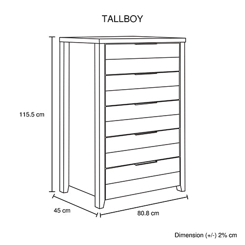 Cielo Tallboy White Bedroom Drawer Cabinet Ash - Sale Now