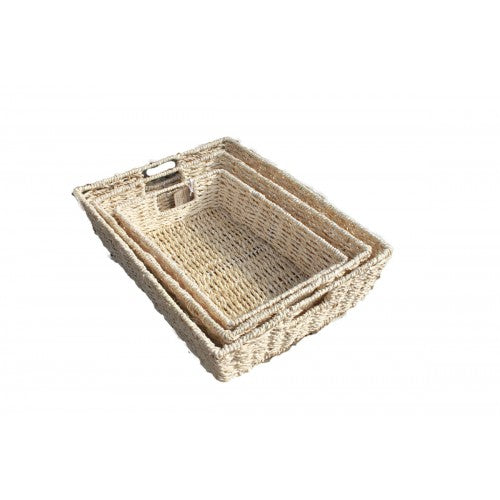 Set Of 3 Rectangular Seagrass Baskets - Sale Now