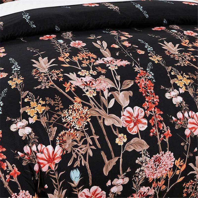 Queen Size 3pcs Floral Black Quilt Cover Set(3PCS) - Sale Now