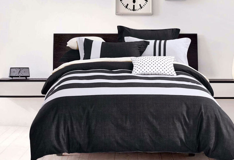 Queen Size 3pcs Black White Striped Quilt Cover Set