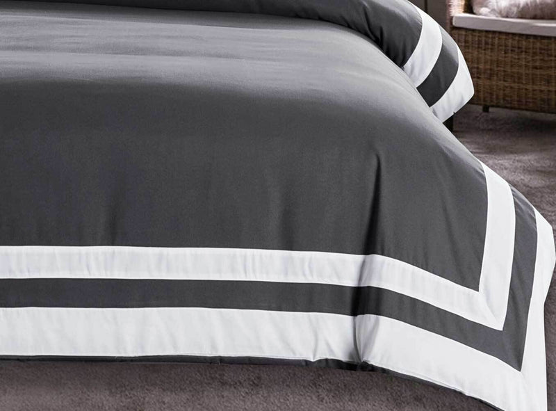 King Size White Square Pattern Charcoal Grey Quilt Cover Set (3PCS) - Sale Now