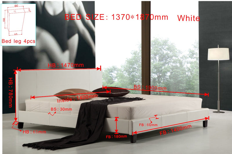 Double PU Leather Bed Frame White - Sale Now