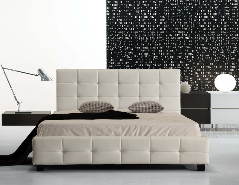 Queen PU Leather Deluxe Bed Frame White - Sale Now