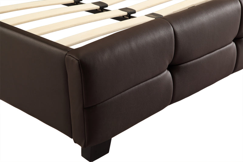King PU Leather Deluxe Bed Frame Brown - Sale Now