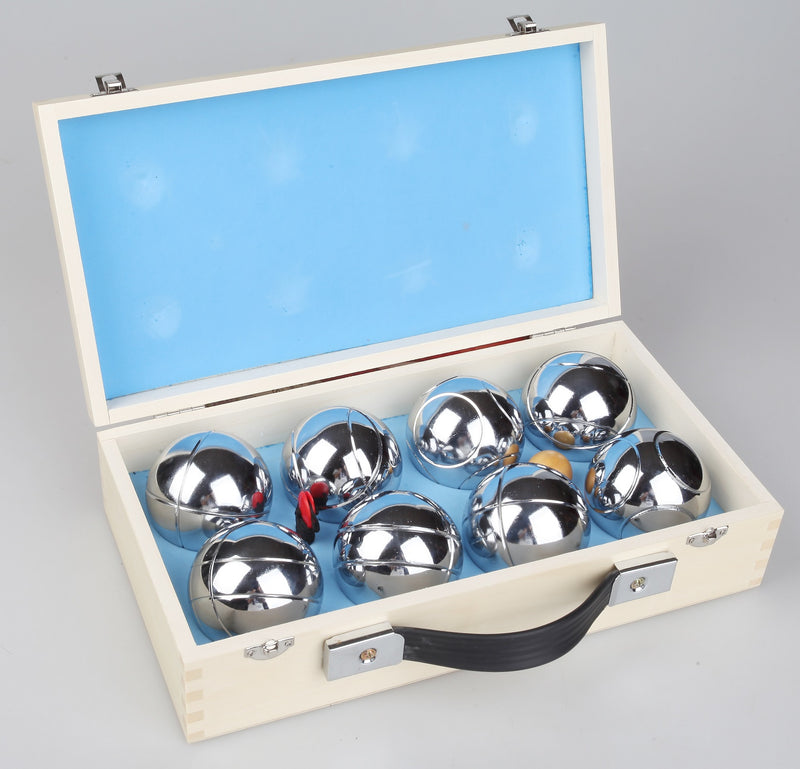 Deluxe Boules Bocce 8 Alloy Ball Set with Wooden Case