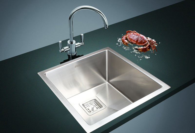 430x455mm Handmade 1.5mm Stainless Steel Undermount / Topmount Kitchen Sink with Square Waste - Sale Now