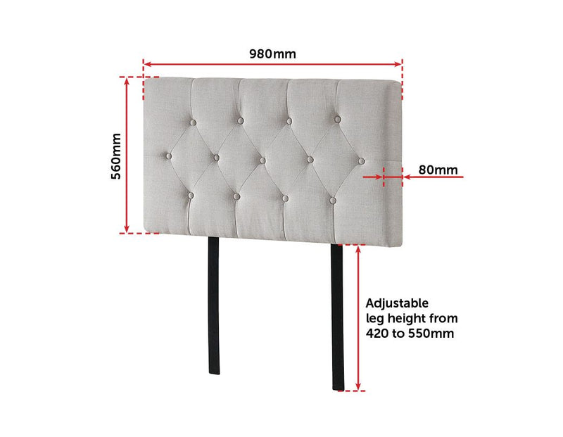 Linen Fabric Single Bed Deluxe Headboard Bedhead - Beige - Sale Now