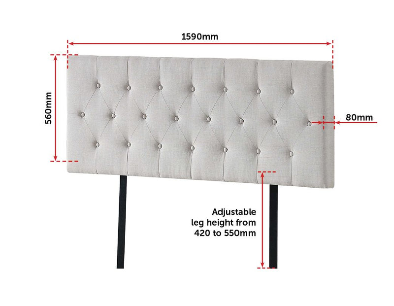 Linen Fabric Queen Bed Deluxe Headboard Bedhead - Beige - Sale Now