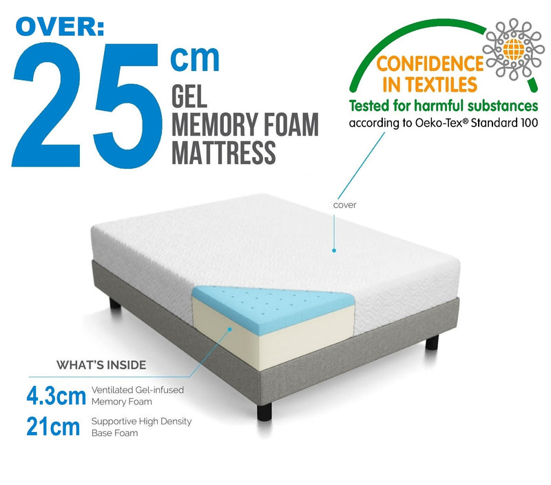 Palermo Double 25cm Gel Memory Foam Mattress - Dual-Layered - CertiPUR-US Certified - Sale Now