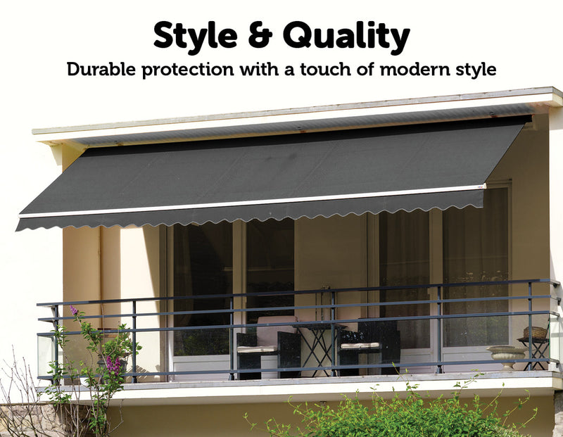 Outdoor Folding Arm Awning Retractable Sunshade Canopy Grey 5.0m x 3.0m - Sale Now