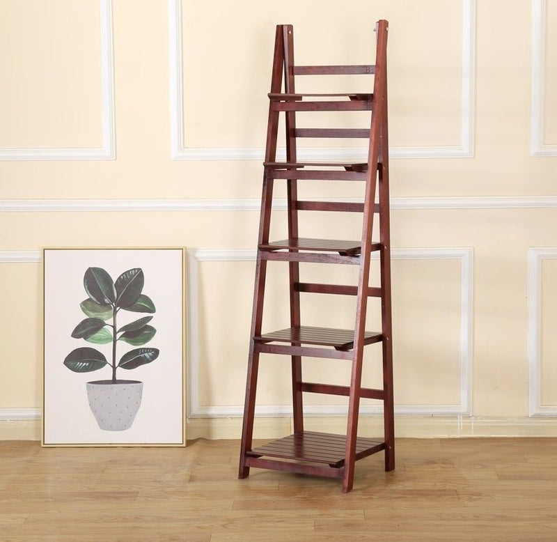 5 Tier Wooden Ladder Shelf Stand Storage Book Shelves Shelving Display Rack - Sale Now