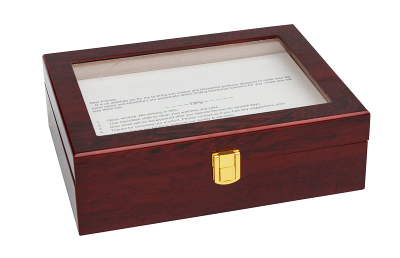 10 Grids Wooden Watch Case Glass Jewellery Storage Holder Box Wood Display - Sale Now