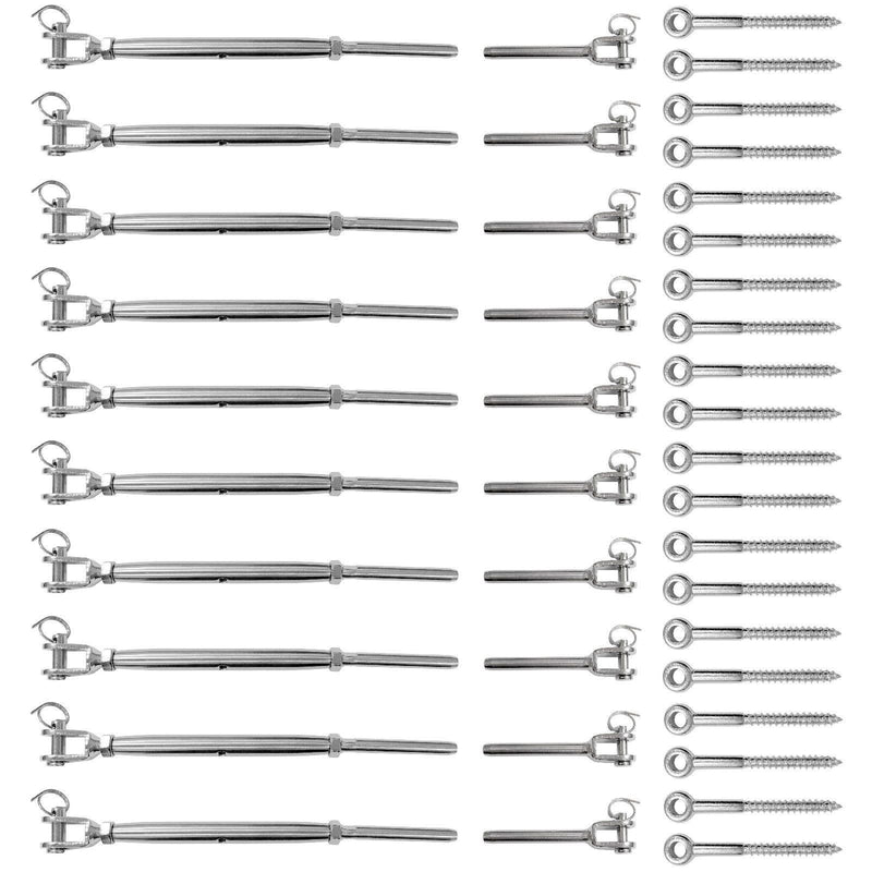Stainless Steel Wire Rope DIY Balustrade Kit Jaw/Swage Fork Turnbuckle - 10 pack