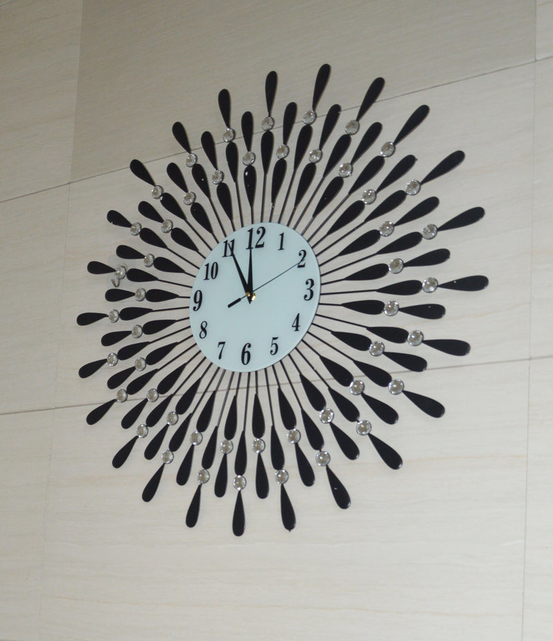 Large Modern 3D Crystal Wall Clock Luxury Art Metal Round Home Decor - Sale Now