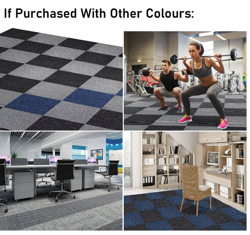 5m2 Box of Premium Carpet Tiles Commercial Domestic Office Heavy Use Flooring Black - Sale Now