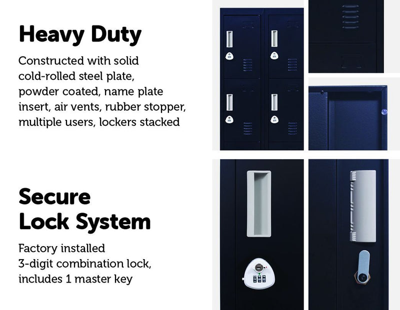 3-digit Combination Lock 12 Door Locker for Office Gym - Black