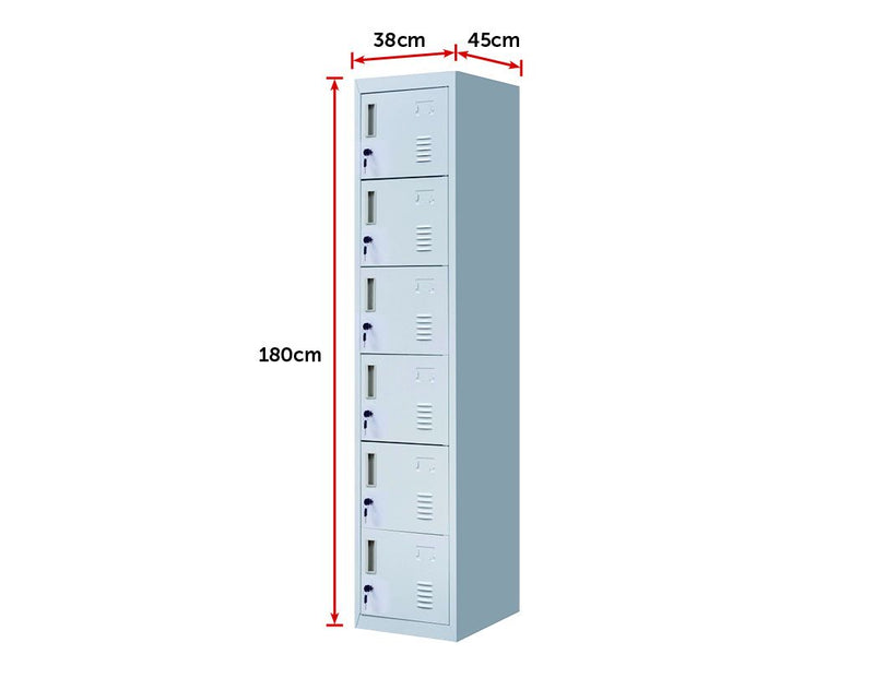 Standard Lock 6-Door Locker for Office Gym Shed School Home Storage Grey - Sale Now