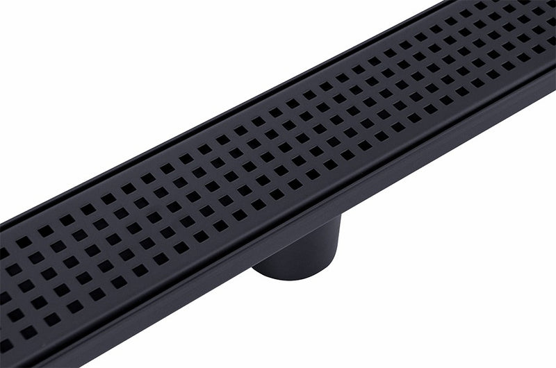 1200mm Bathroom Shower Black Grate Drain With Centre outlet Floor Waste Square Pattern - Sale Now