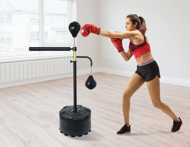 Free Standing Punching Bag Speedball Boxing Reflex Training Target Dummy Gym Black - Sale Now