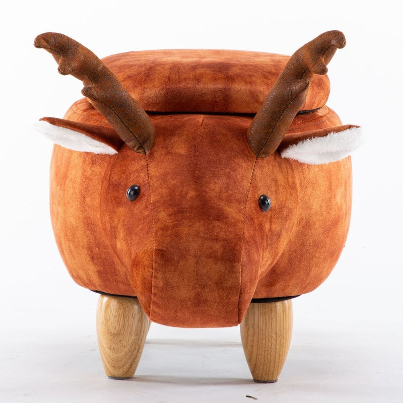 Wilson Orange Brown Deer Ottoman Storage with Wooden Footrest - Sale Now