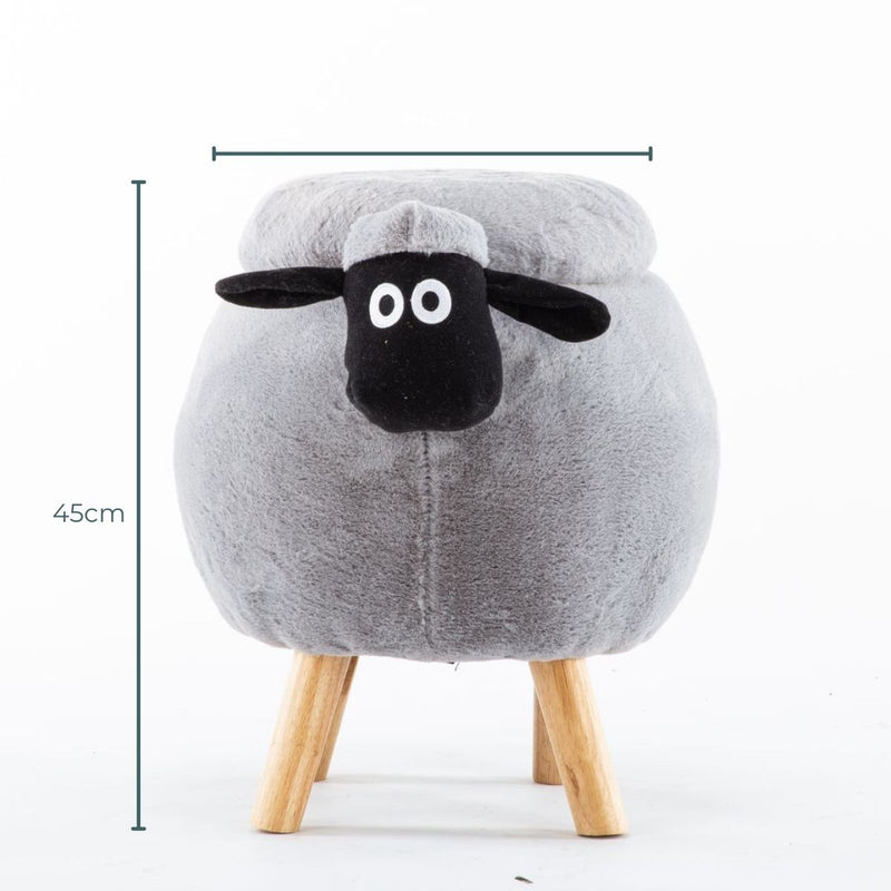 Ashton Grey Sheep Ottoman Storage with Wooden Footrest - Sale Now