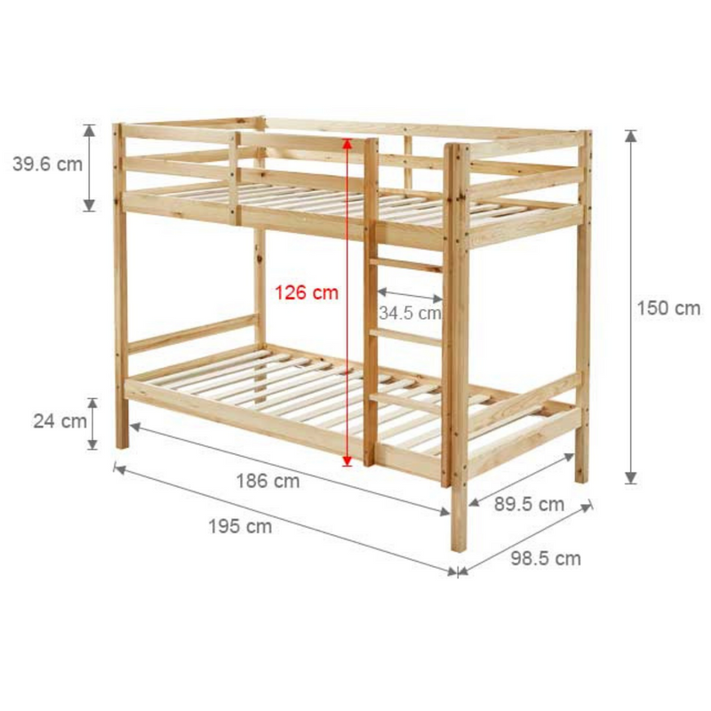 Tracey Solid Pinewood Kids' Single Bunk Bed Natural - Sale Now