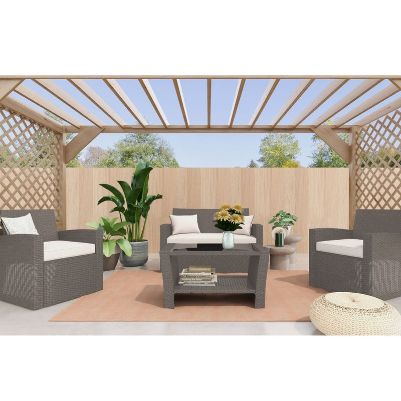 Corby 4 Seater Rattan Outdoor Sofa Lounge Set Natural Grey - Sale Now