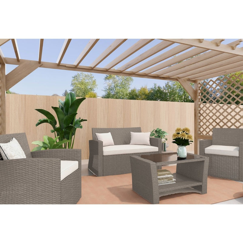 Corby 4 Seater Rattan Outdoor Sofa Lounge Set Natural Grey - Sale Now