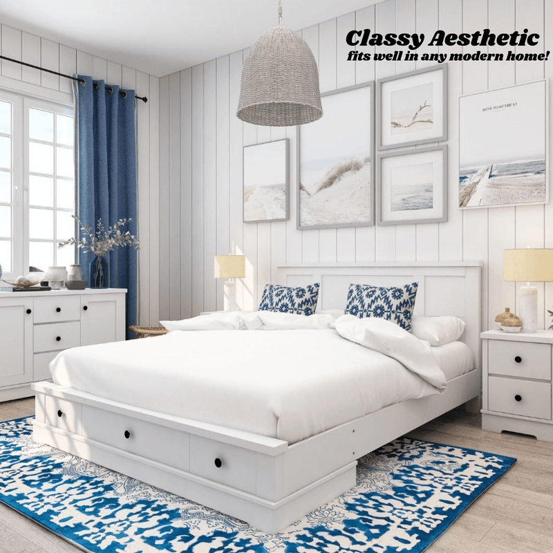 Margaux White Coastal Lifestyle Bedframe with Storage Drawers Double - Sale Now