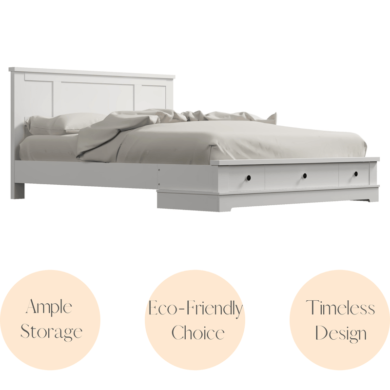 Margaux White Coastal Lifestyle Bedframe with Storage Drawers Queen - Sale Now