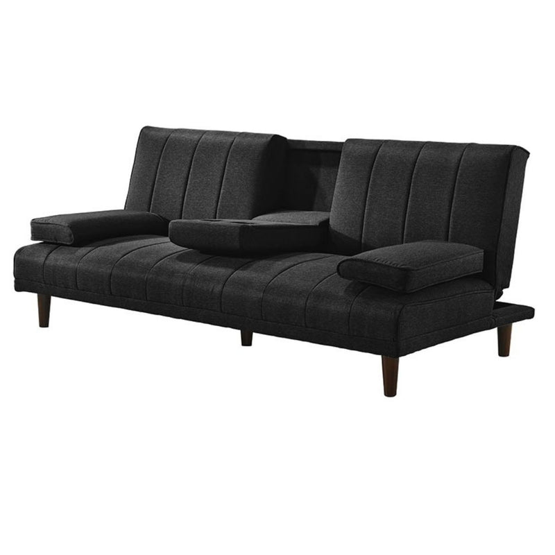 Fabric Sofa Bed with Cup Holder 3 Seater Lounge Couch - Charcoal - Sale Now