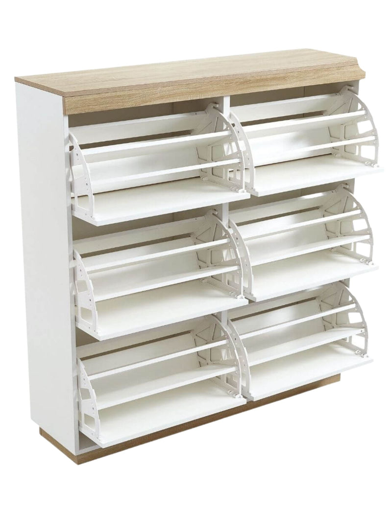 Aiden Coastal White Oak Large Shoe Cabinet Storage Shelf - Sale Now