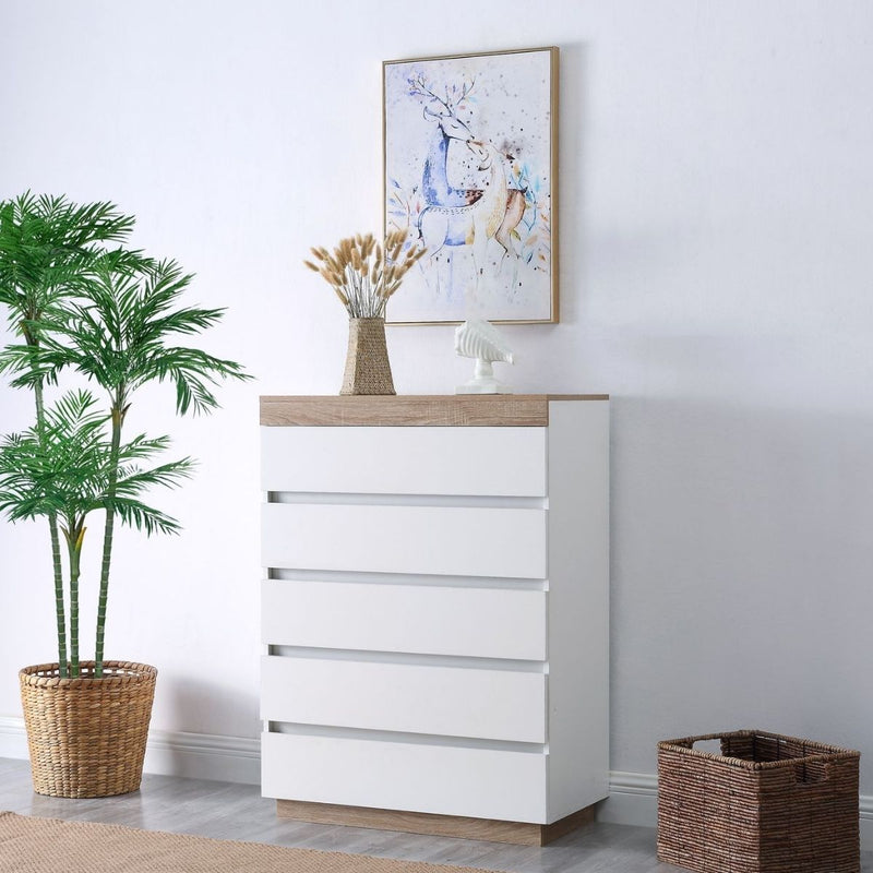 Ashley Coastal White Wooden Chest of 5 Drawers Tallboy - Sale Now