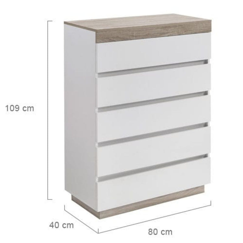 Ashley Coastal White Wooden Chest of 5 Drawers Tallboy - Sale Now