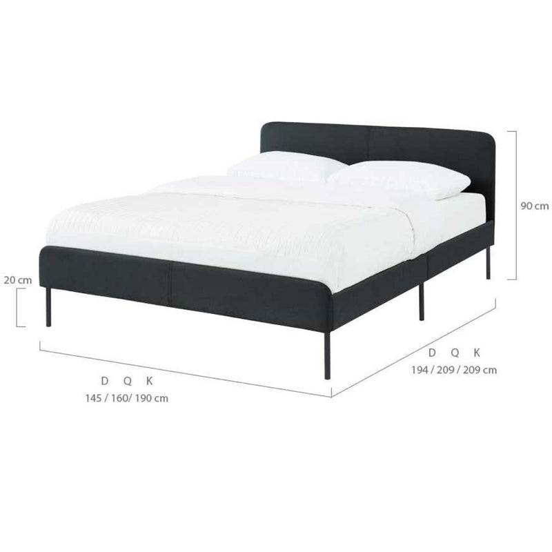 Modern Minimalist Charcoal Bed frame with Curved Head board  Double - Sale Now
