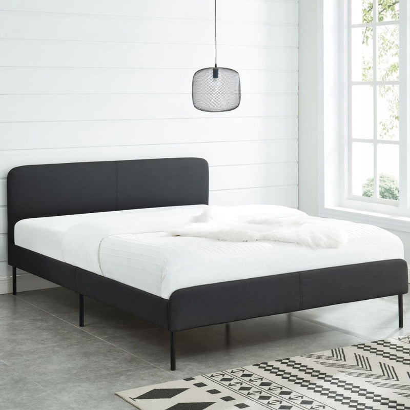 Modern Minimalist Charcoal Bed Frame with Curved Head board Queen - Sale Now