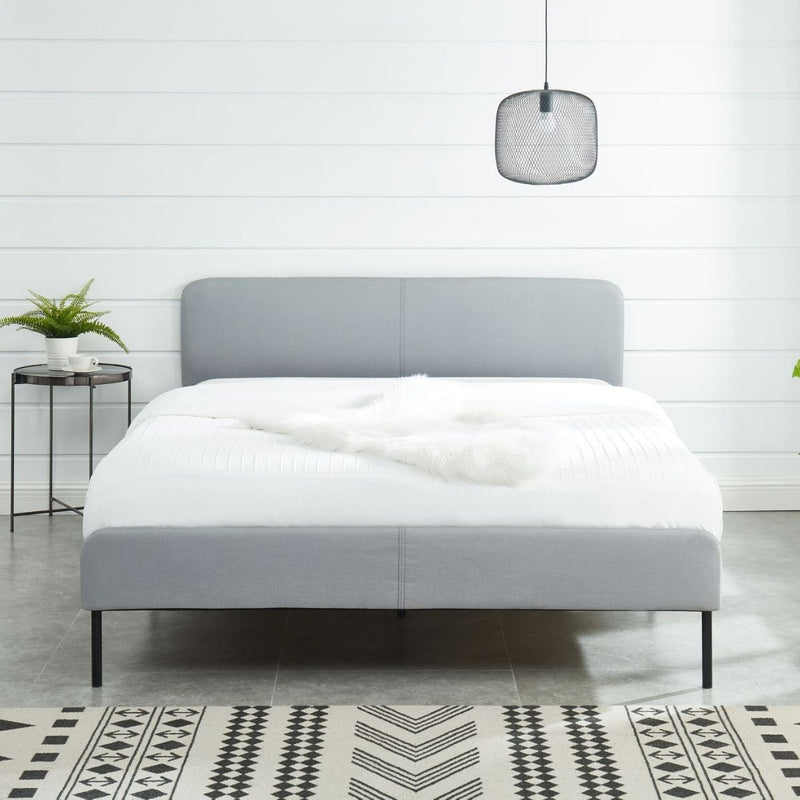 Modern Minimalist Stone Grey Bed frame with Curved Headboard Queen - Sale Now