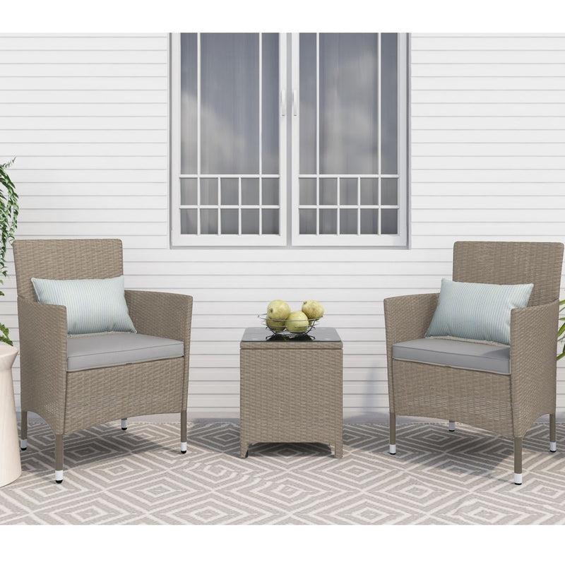 Lucia 2 Seater Rattan Outdoor Balcony Set Natural Grey - Sale Now