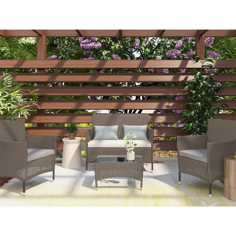 Lyka Sun-proof 4 Seater Rattan Outdoor Lounge Sofa Set Natural Grey - Sale Now