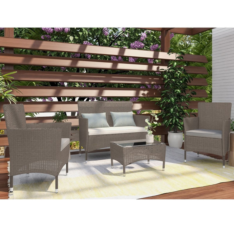 Lyka Sun-proof 4 Seater Rattan Outdoor Lounge Sofa Set Natural Grey - Sale Now