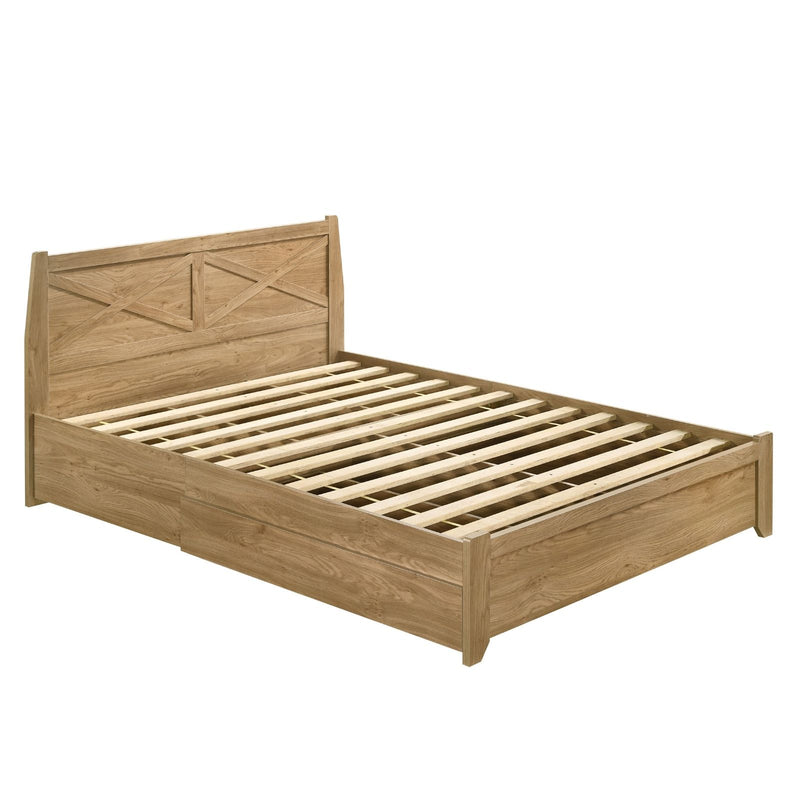Mica Natural Wooden Bed Frame with Storage Drawers Double - Sale Now