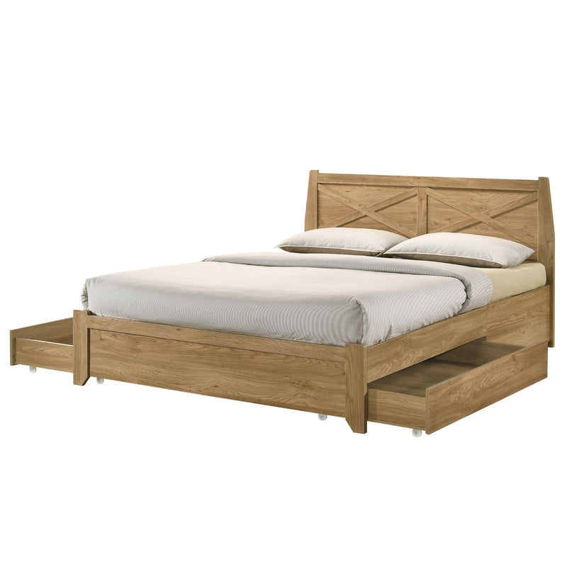 Mica Natural Wooden Bed Frame with Storage Drawers Queen - Sale Now