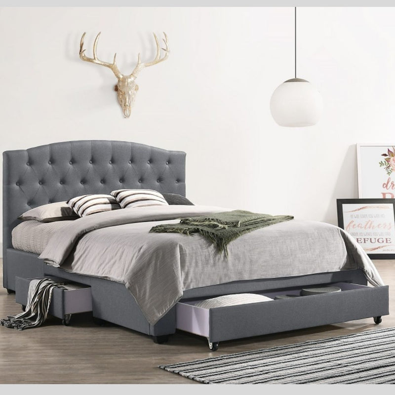 French Provincial Modern Fabric Platform Bed Base Frame with Storage Drawers Queen Light Grey - Sale Now
