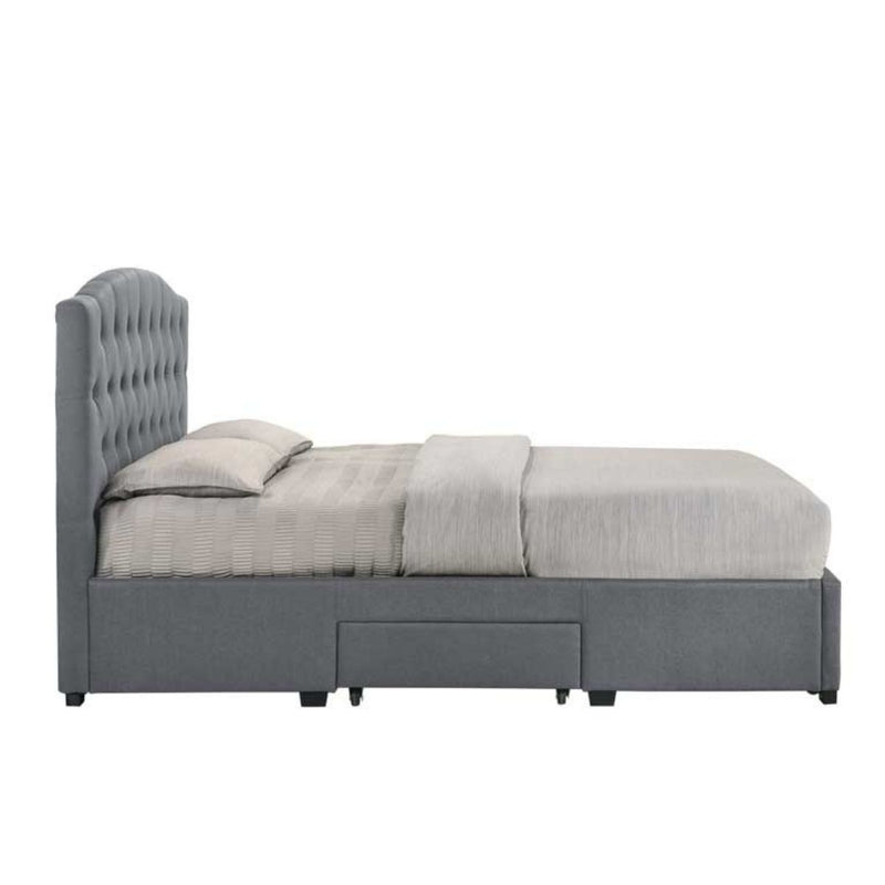 French Provincial Modern Fabric Platform Bed Base Frame with Storage Drawers Queen Light Grey - Sale Now