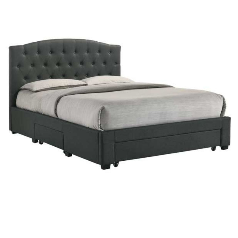 French Provincial Modern Fabric Platform Bed Base Frame with Storage Drawers King Charcoal - Sale Now