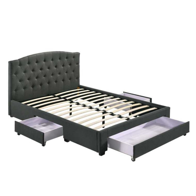 French Provincial Modern Fabric Platform Bed Base Frame with Storage Drawers King Charcoal - Sale Now